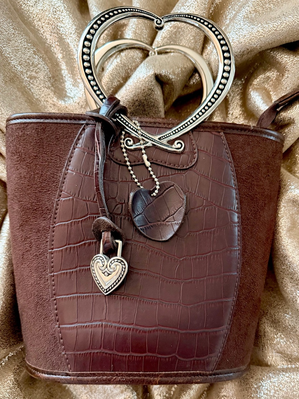 Brighton Chocolate Brown Croc-Embossed Heart Tote